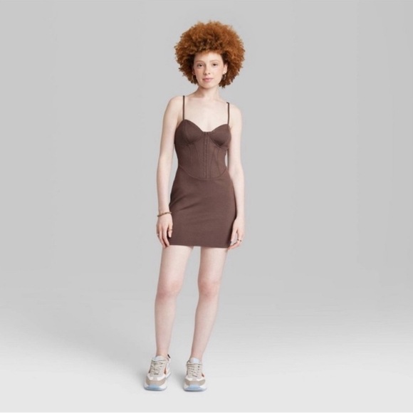 Wild Fable • Dark Brown Corset Knit Bodycon Mini Dress - Picture 10 of 12
